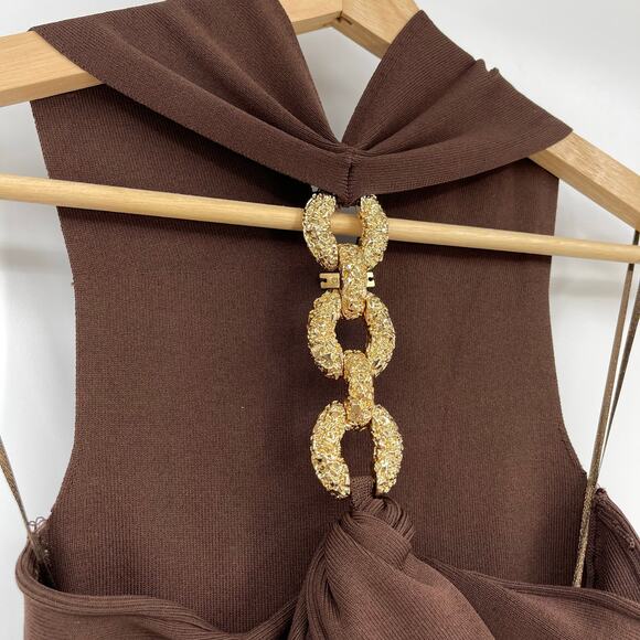 Cult Gaia | Cristos Dress in Java Knit Cut Out Brown Midi XS - Picture 7 of 16